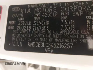 2019 Kia Niro Touring with VIN KNDCE3LC3K5216257, listed as a IAAI auction lot 41760534 with 117,187 mi miles. Bid and sale history available at carsss.com. Image 9.