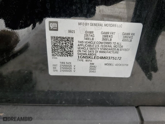 2021 Chevrolet Tahoe Commercial with VIN 1GNSKLED4MR375172, listed as a Copart auction lot 48986465 with 0 mi miles and Salvage Title. Bid and sale history available at carsss.com. Image 15.