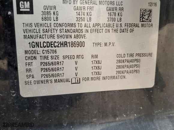 2017 Chevrolet Tahoe Commercial with VIN 1GNLCDEC2HR186900, listed as a Copart auction lot 71495554 with 116,447 mi miles and Salvage Title. Bid and sale history available at carsss.com. Image 15.