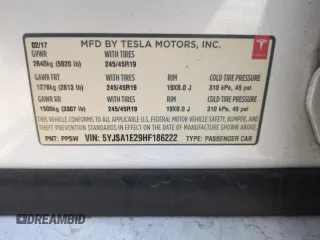2017 Tesla Model S 100D with VIN 5YJSA1E29HF186222, listed as a Copart auction lot 55060935 with Not provided miles and Salvage title. Bid and sale history available at DreamBid. Image 13.