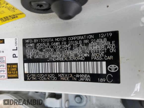 2020 Toyota Corolla Hatchback SE with VIN JTND4RBEXL3090940, listed as a Copart auction lot 77747284 with 58,201 mi miles and Salvage Title. Bid and sale history available at carsss.com. Image 13.