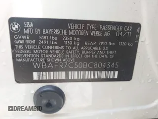 2011 BMW 5 Series 535i z VIN WBAFR7C50BC804345, wystawiony jako IAAI lot #41856642 z przebiegiem 127 357 mil mil oraz . Historia ofert i sprzedaży dostępna na DreamBid. Obrazek 9.