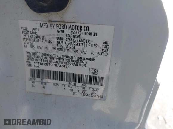 2012 Ford F-250 XLT with VIN 1FTBF2BT9CEA50753, listed as a IAAI auction lot 41793162 with 92,214 mi miles and . Bid and sale history available at DreamBid. Image 9.
