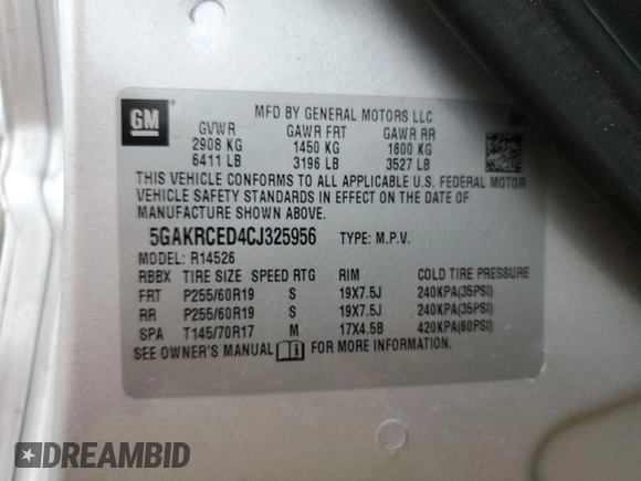 2012 Buick Enclave Leather with VIN 5GAKRCED4CJ325956, listed as a Copart auction lot 54338315 with 193,939 mi miles and Clean Title. Bid and sale history available at DreamBid. Image 13.