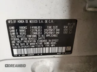 2021 Honda HR-V EX with VIN 3CZRU6H51MM719978, listed as a Copart auction lot 51500865 with 0 mi miles and Salvage Title. Bid and sale history available at carsss.com. Image 14.
