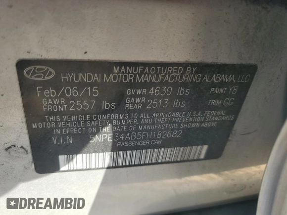 2015 Hyundai Sonata Sport with VIN 5NPE34AB5FH182682, listed as a Copart auction lot 42936195 with 93,037 mi miles and Salvage Title. Bid and sale history available at carsss.com. Image 12.