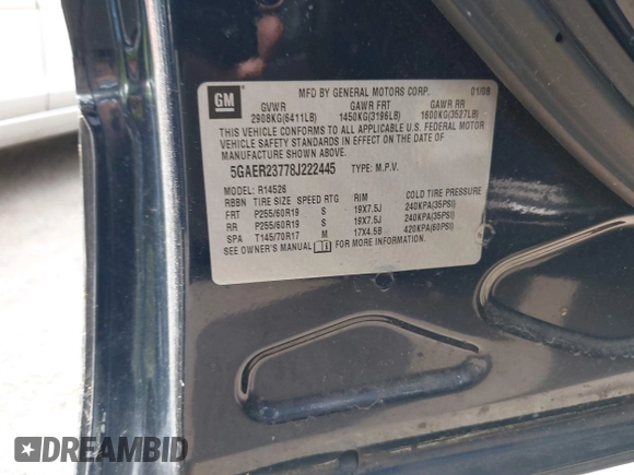 2008 Buick Enclave CXL with VIN 5GAER23778J222445, listed as a IAAI auction lot 42132673 with 211,374 mi miles and . Bid and sale history available at DreamBid. Image 9.
