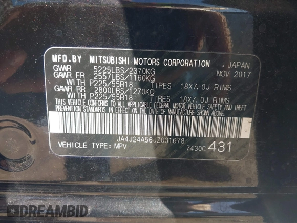 2018 Mitsubishi Outlander SEL with VIN JA4J24A56JZ031678, listed as a IAAI auction lot 38897134 with 146,701 mi miles and . Bid and sale history available at DreamBid. Image 9.