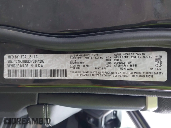 2023 Jeep Grand Cherokee Limited с VIN 1C4RJHBG3P8844297, выставлен на аукционе IAAI как лот 41854660 с пробегом 35 721 миль миль и . История ставок и продаж доступна на DreamBid. Изображение 9.
