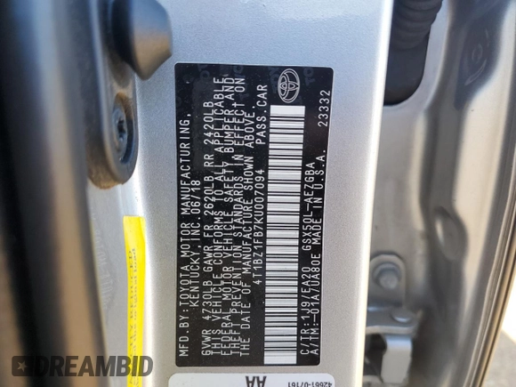 2019 Toyota Avalon XLE z VIN 4T1BZ1FB7KU007094, wystawiony jako Copart lot #49436975 z przebiegiem 103 299 mil mil oraz Szkoda całkowita • Salvage title. Historia ofert i sprzedaży dostępna na DreamBid. Obrazek 12.
