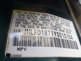 2000 Honda CR-V SE z VIN JHLRD1871YS010154, wystawiony jako IAAI lot #42541188 z przebiegiem 137 501 mil mil oraz . Historia ofert i sprzedaży dostępna na DreamBid. Obrazek 9.