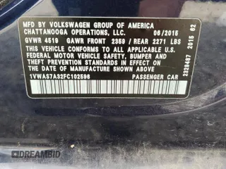2015 Volkswagen Passat Limited Edition with VIN 1VWAS7A32FC102596, listed as a Copart auction lot 59882395 with 89,136 mi miles and Salvage title. Bid and sale history available at DreamBid. Image 12.