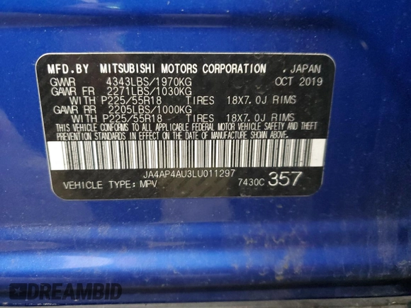 2020 Mitsubishi Outlander Sport SE 2.0 with VIN JA4AP4AU3LU011297, listed as a Copart auction lot 50381575 with 86,943 mi miles and Salvage Title. Bid and sale history available at carsss.com. Image 14.