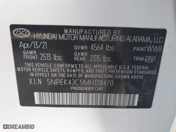 2021 Hyundai Sonata N Line with VIN 5NPEK4JC5MH128470, listed as a IAAI auction lot 41260324 with 58,488 mi miles. Bid and sale history available at carsss.com. Image 9.