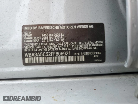 2015 BMW 3 Series 328i z VIN WBA3A5C52FF606921, wystawiony jako Copart lot #52021665 z przebiegiem 115 923 mil mil oraz Szkoda całkowita • Salvage title. Historia ofert i sprzedaży dostępna na DreamBid. Obrazek 12.