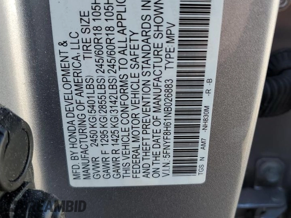 2022 Honda Passport TrailSport z VIN 5FNYF8H61NB026883, wystawiony jako Copart lot #49298085 z przebiegiem 18 600 mil mil oraz Szkoda całkowita • Salvage title. Historia ofert i sprzedaży dostępna na DreamBid. Obrazek 13.