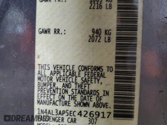 2014 Nissan Altima 2.5 S with VIN 1N4AL3AP5EC426917, listed as a Copart auction lot 51685175 with 100,033 mi miles and Salvage Title. Bid and sale history available at carsss.com. Image 14.