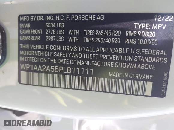 2023 Porsche Macan with VIN WP1AA2A55PLB11111, listed as a IAAI auction lot 42209465 with 25,612 mi miles and . Bid and sale history available at DreamBid. Image 9.