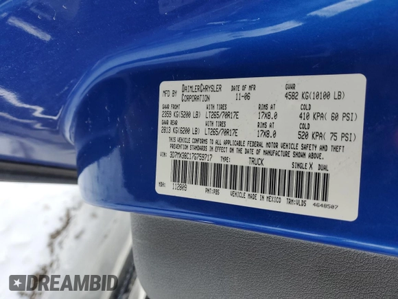 2007 Dodge Ram 3500 Laramie with VIN 3D7MX38C17G759717, listed as a Copart auction lot 41629965 with 266,267 mi miles and Salvage Title. Bid and sale history available at carsss.com. Image 14.