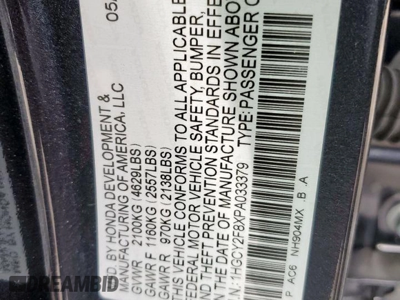2023 Honda Accord Touring z VIN 1HGCY2F8XPA033379, wystawiony jako Copart lot #60023835 z przebiegiem 20 195 mil mil oraz Szkoda całkowita • Salvage title. Historia ofert i sprzedaży dostępna na DreamBid. Obrazek 12.