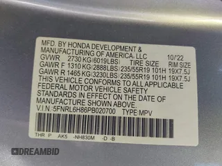 2023 Honda Odyssey Touring with VIN 5FNRL6H86PB020700, listed as a IAAI auction lot 41961098 with 66,512 mi miles and . Bid and sale history available at DreamBid. Image 9.