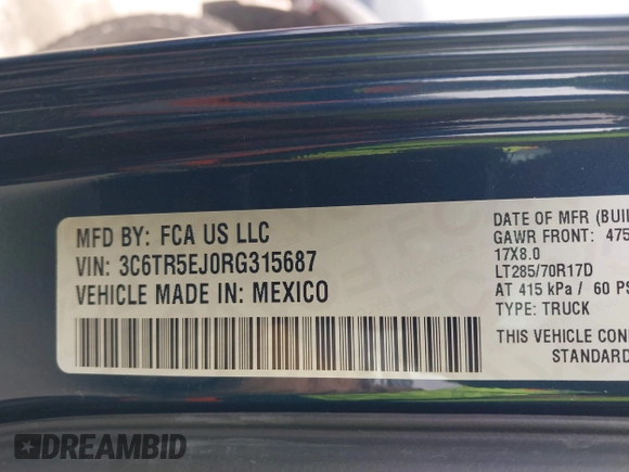 2024 Ram 2500 Power Wagon z VIN 3C6TR5EJ0RG315687, wystawiony jako IAAI lot #41614637 z przebiegiem 10 933 mil mil oraz . Historia ofert i sprzedaży dostępna na DreamBid. Obrazek 9.