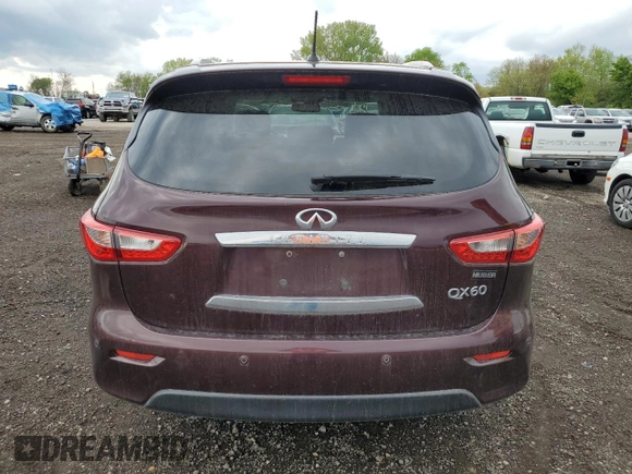 2014 Infiniti QX60 with VIN 5N1AL0MM8EC501163, listed as a Copart auction lot 55392845 with 119,097 mi miles and Salvage title. Bid and sale history available at DreamBid. Image 6.