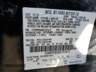2013 Ford Taurus SEL with VIN 1FAHP2E83DG192672, listed as a Copart auction lot 48929905 with 162,646 mi miles and Salvage Title. Bid and sale history available at carsss.com. Image 12.