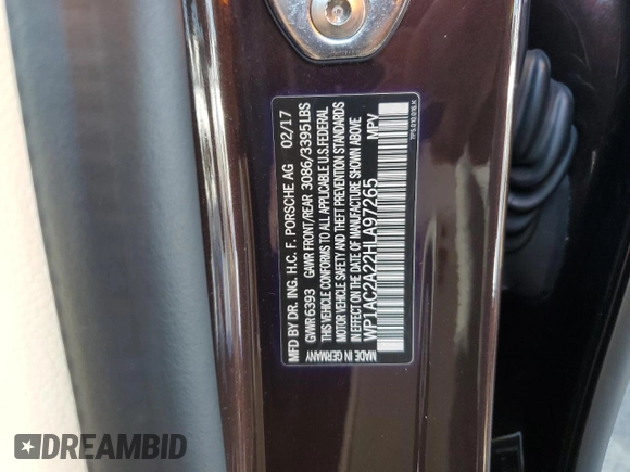 2017 Porsche Cayenne Turbo with VIN WP1AC2A22HLA97265, listed as a Copart auction lot 41463564 with 110,621 mi miles and . Bid and sale history available at DreamBid. Image 13.