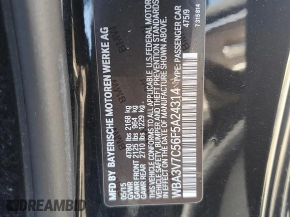 2015 BMW 4 Series 428i with VIN WBA3V7C56F5A24314, listed as a Copart auction lot 52144195 with 55,916 mi miles and Salvage Title. Bid and sale history available at carsss.com. Image 12.