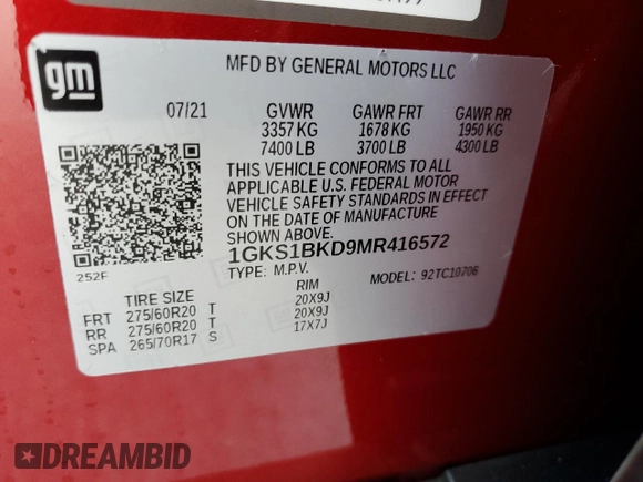 2021 GMC Yukon SLT with VIN 1GKS1BKD9MR416572, listed as a Copart auction lot 77548524 with 24,436 mi miles and Non Repairable. Bid and sale history available at carsss.com. Image 14.