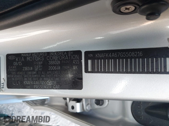 2016 Kia Forte LX with VIN KNAFK4A67G5508216, listed as a IAAI auction lot 41734076 with 107,584 mi miles. Bid and sale history available at carsss.com. Image 9.