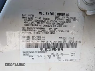 2021 Ford EcoSport SE with VIN MAJ3S2GE2MC439991, listed as a IAAI auction lot 41725143 with 82,562 mi miles and . Bid and sale history available at DreamBid. Image 9.