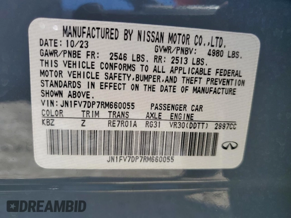 2024 Infiniti Q50 Red Sport 400 with VIN JN1FV7DP7RM660055, listed as a Copart auction lot 49555715 with 8,431 mi miles and Non repairable. Bid and sale history available at DreamBid. Image 14.