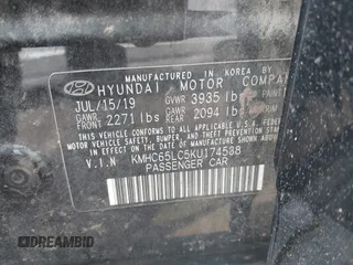 2019 Hyundai Ioniq Blue with VIN KMHC65LC5KU174538, listed as a IAAI auction lot 42379960 with 135,299 mi miles and . Bid and sale history available at DreamBid. Image 9.