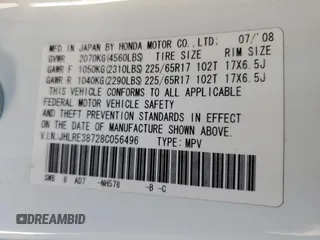 2008 Honda CR-V EX-L z VIN JHLRE38728C056496, wystawiony jako Copart lot #41991525 z przebiegiem 64 728 mil mil oraz Szkoda całkowita • Salvage title. Historia ofert i sprzedaży dostępna na DreamBid. Obrazek 15.