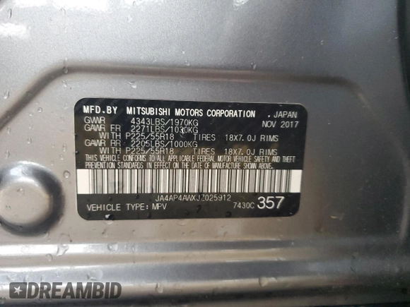 2018 Mitsubishi Outlander SEL z VIN JA4AP4AWXJZ025912, wystawiony jako Copart lot #54048775 z przebiegiem 161 120 mil mil oraz Szkoda całkowita • Salvage title. Historia ofert i sprzedaży dostępna na DreamBid. Obrazek 12.