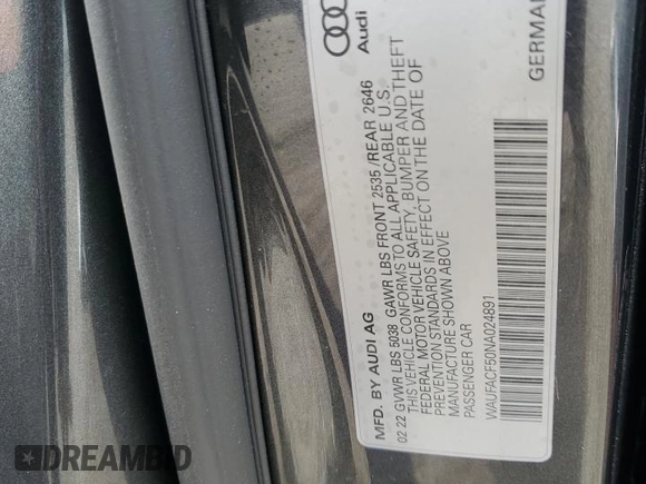 2022 Audi A5 Sportback S line Premium Plus with VIN WAUFACF50NA024891, listed as a Copart auction lot 51643235 with 0 mi miles and Salvage Title. Bid and sale history available at carsss.com. Image 13.
