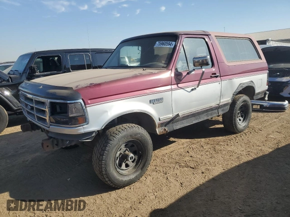 1996 Ford Bronco Custom with VIN 1FMEU15H2TLB67974, listed as a Copart auction lot 75960594 with 236,973 mi miles and Clean Title. Bid and sale history available at carsss.com. Image 1.
