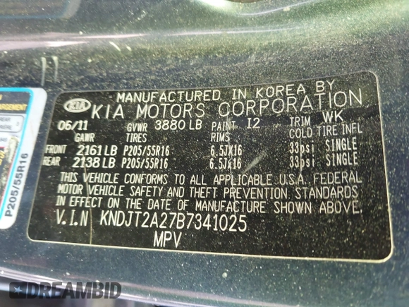 2011 Kia Soul + with VIN KNDJT2A27B7341025, listed as a IAAI auction lot 41885944 with 119,656 mi miles. Bid and sale history available at carsss.com. Image 9.