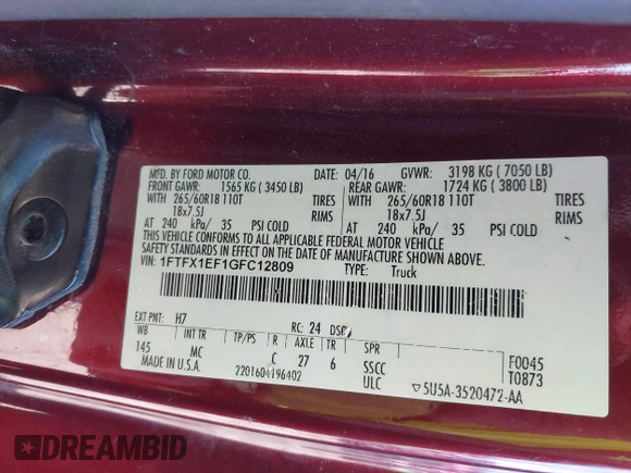 2016 Ford F-150 XLT with VIN 1FTFX1EF1GFC12809, listed as a IAAI auction lot 41336723 with 237,122 mi miles. Bid and sale history available at carsss.com. Image 9.