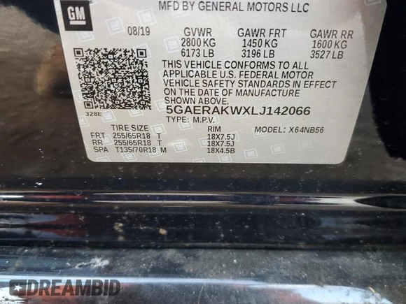 2020 Buick Enclave Preferred with VIN 5GAERAKWXLJ142066, listed as a Copart auction lot 48381514 with 48,892 mi miles and Salvage Title. Bid and sale history available at DreamBid. Image 15.