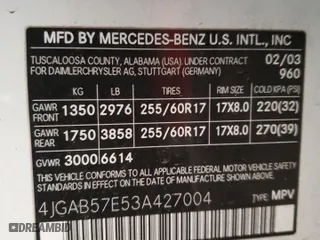 2003 Mercedes-Benz M-Class 3.7L with VIN 4JGAB57E53A427004, listed as a Copart auction lot 46951995 with 211,617 mi miles and Salvage Title. Bid and sale history available at carsss.com. Image 15.
