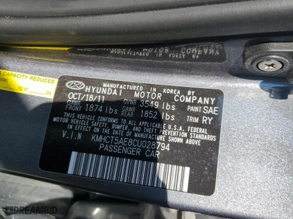 2012 Hyundai Accent GS with VIN KMHCT5AE8CU028794, listed as a Copart auction lot 59426662 with 81,276 mi miles and Salvage Title. Bid and sale history available at carsss.com. Image 10.