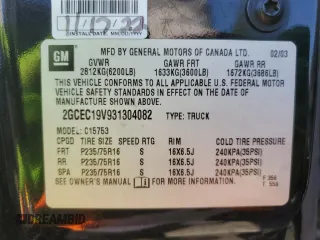 2003 Chevrolet Silverado 1500 with VIN 2GCEC19V931304082, listed as a Copart auction lot 79826594 with 230,765 mi miles and Salvage Title. Bid and sale history available at carsss.com. Image 12.