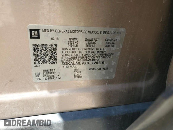 2019 GMC Terrain SLE z VIN 3GKALMEVXKL120115, wystawiony jako Copart lot #62772195 z przebiegiem 121 939 mil mil oraz Szkoda całkowita • Salvage title. Historia ofert i sprzedaży dostępna na DreamBid. Obrazek 13.