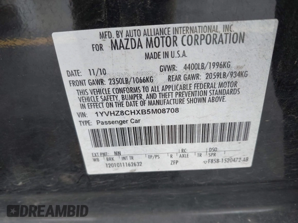 2011 Mazda 6 i Grand Touring с VIN 1YVHZ8CHXB5M08708, выставлен на аукционе IAAI как лот 42245761 с пробегом 144 801 миль миль и . История ставок и продаж доступна на DreamBid. Изображение 9.