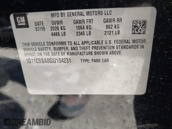 2016 Chevrolet Malibu Limited LT with VIN 1G11C5SA8GU104231, listed as a IAAI auction lot 41741706 with 104,604 mi miles. Bid and sale history available at carsss.com. Image 9.