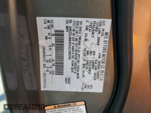 2004 Mercury Mountaineer Convenience z VIN 4M2ZU86W24ZJ08590, wystawiony jako Copart lot #56845865 z przebiegiem 120 928 mil mil oraz Szkoda całkowita • Salvage title. Historia ofert i sprzedaży dostępna na DreamBid. Obrazek 13.