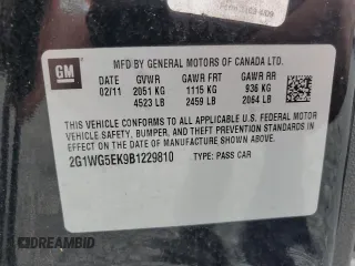 2011 Chevrolet Impala with VIN 2G1WG5EK9B1229810, listed as a Copart auction lot 84966334 with 88,947 mi miles and Salvage Title. Bid and sale history available at DreamBid. Image 12.